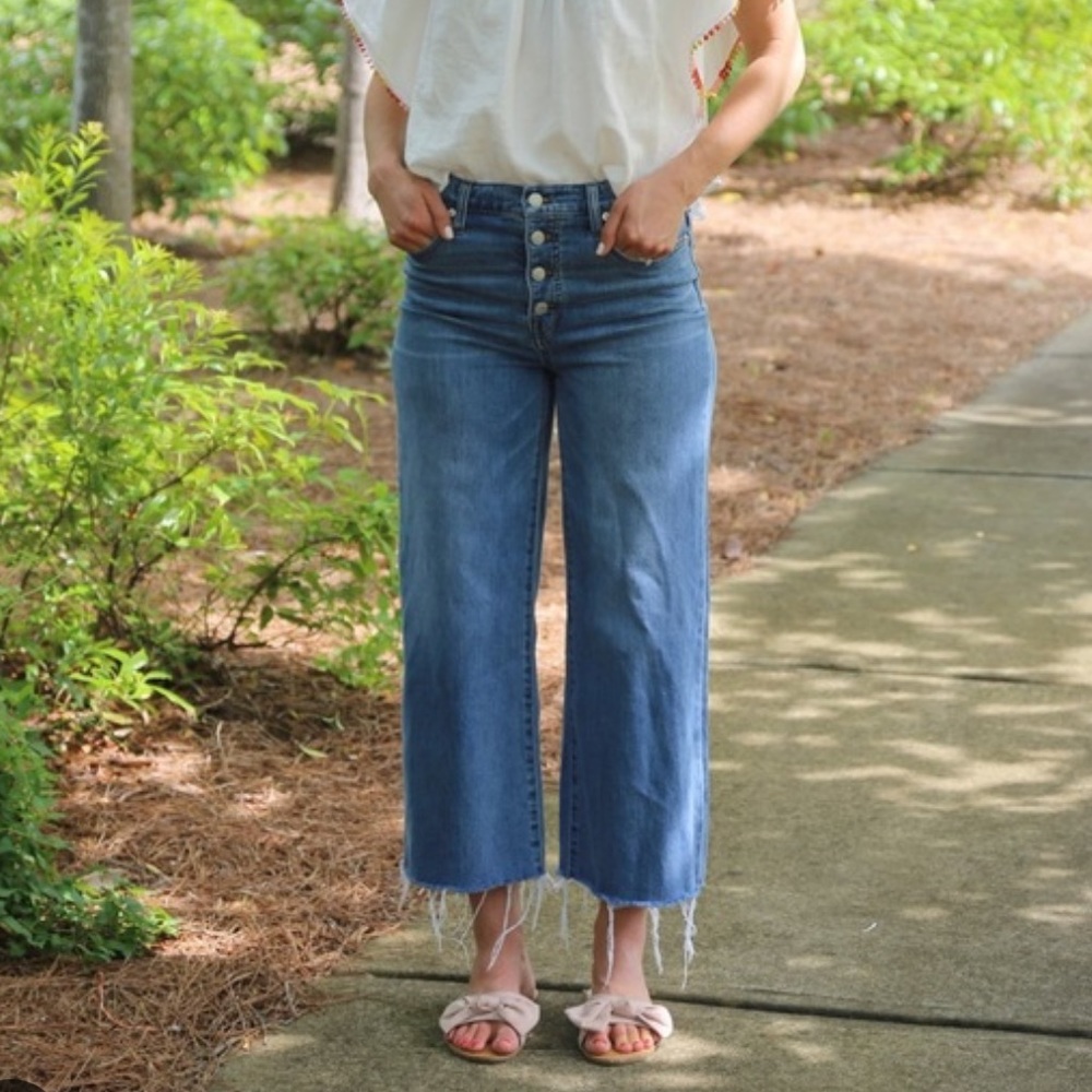Madewell Blue Wide Leg Crop Button Fly Jeans Size 28